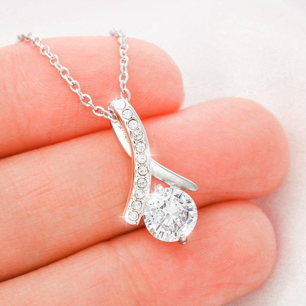 To-my-daughter 18K White Gold Plated Ribbon Love Necklace