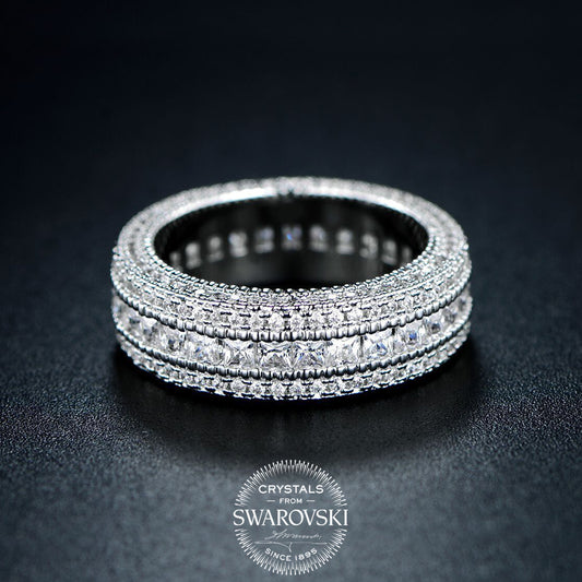 18K White Gold Plated Diamond Pae Eternity Men Bling Ring