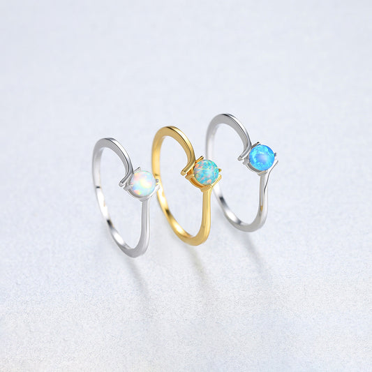 Women's Sterling Silver Ring Korean Version Inlaid Silver Australian Gemstones