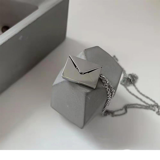 Titanium Steel Lettering Love Letter Envelope Pendant Necklace