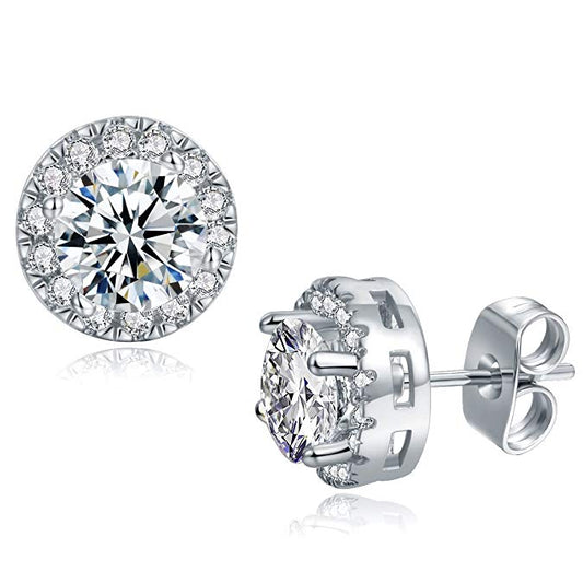 White Gold Plated Disc Stud Earrings