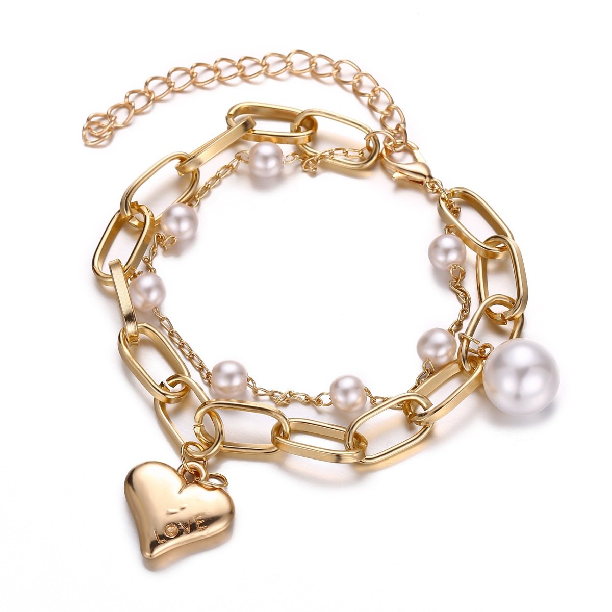 2 Piece Heart and Pearl Bracelet Set