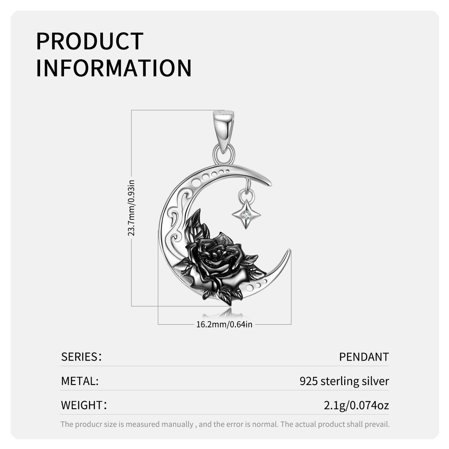S925 Sterling Silver Black Water Lily And Crescent Necklace Original Niche Design
