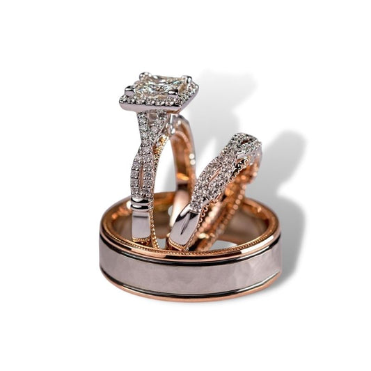 Three-piece Rose Gold Color Zircon Rings