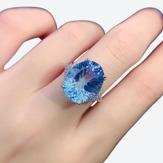 Women's Sterling Silver Inlaid Blue Topaz Ring