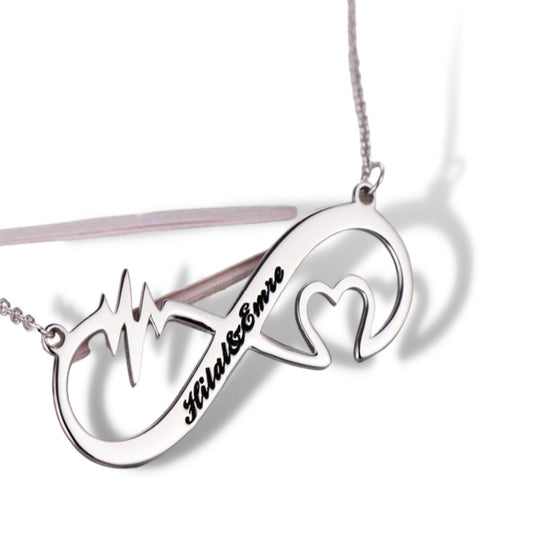 Couple 8-character Infinity Cardiogram Lettering Necklace