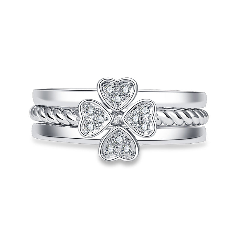 Adjustable Four-Leaf Clove white gold Ring