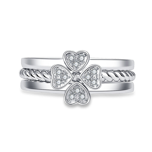 Adjustable Four-Leaf Clove white gold Ring