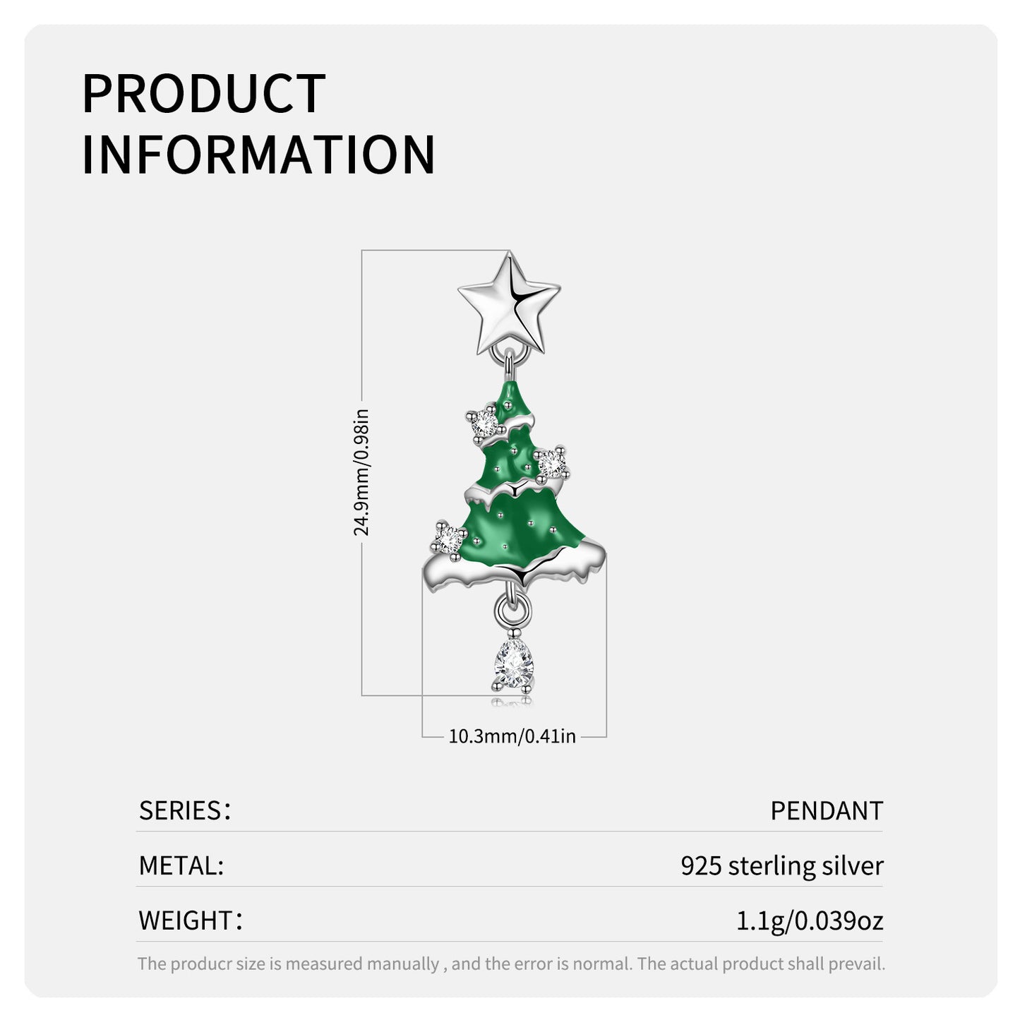Christmas Gift Christmas Tree Necklace S925 Sterling Silver Drop Glue
