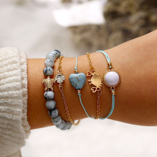 5 Piece Blue Turtle Bracelet Set