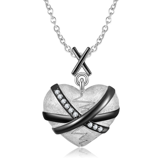 925 Sterling Silver Plating Repaired Heart Necklace Sad Chain Necklace