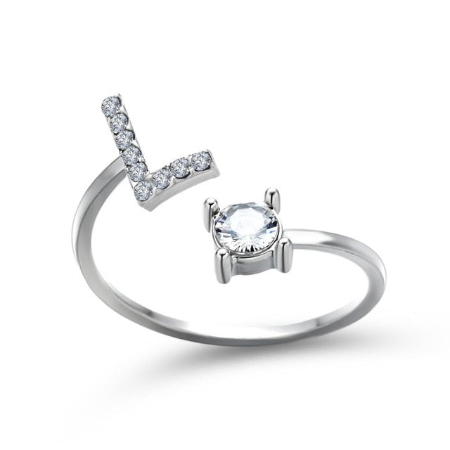 Adjustable 26 Initial Letter Ring For Women
