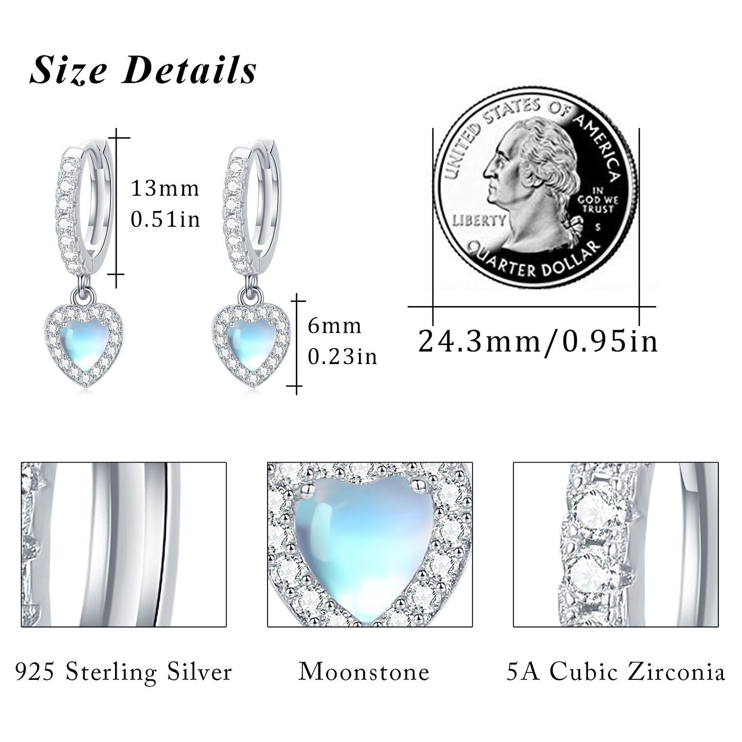 Moonstone Heart Earrings