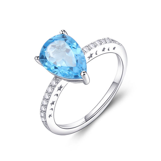 Sterling Silver Blue Gemstone Ring for Female 