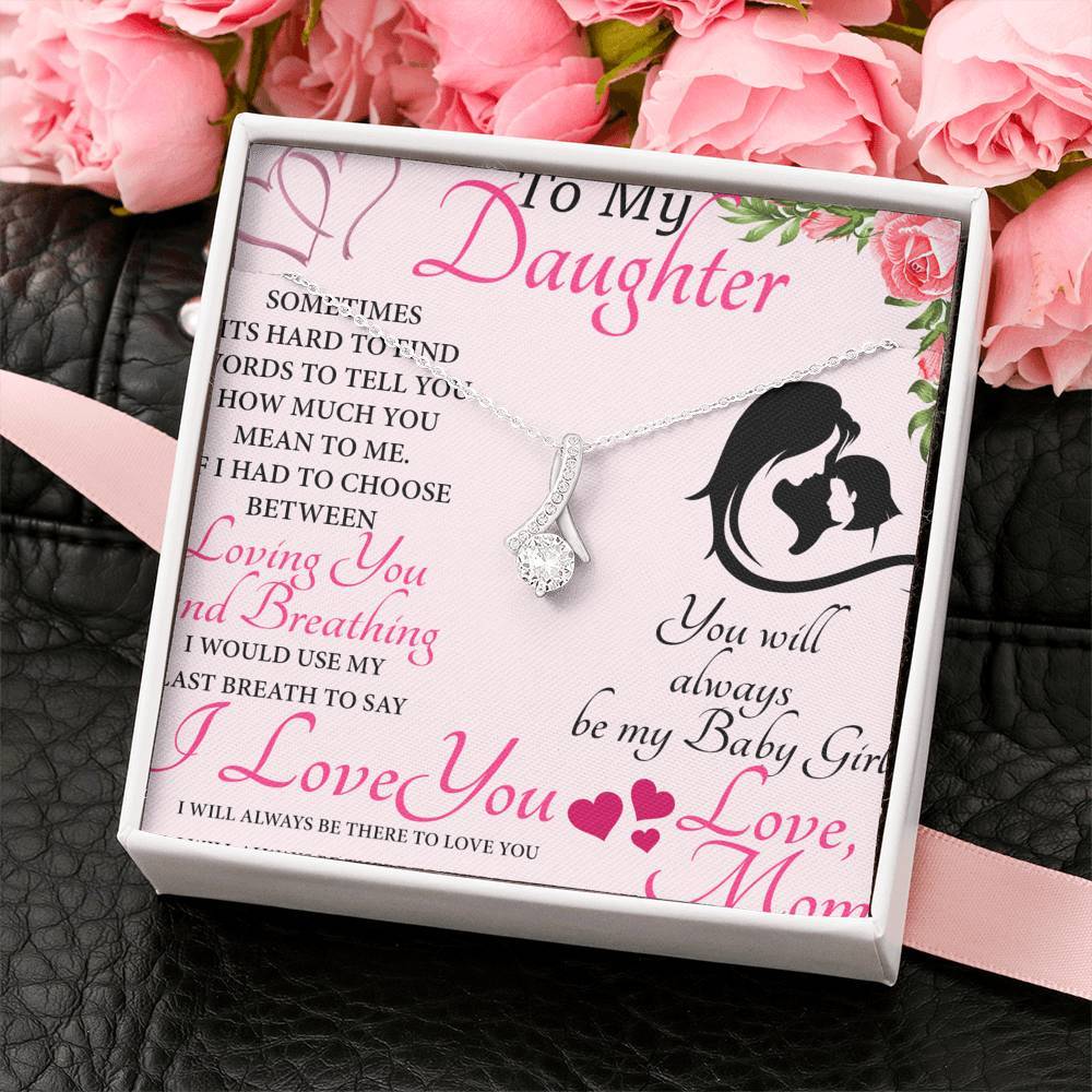 To-my-daughter 18K White Gold Plated Ribbon Love Necklace