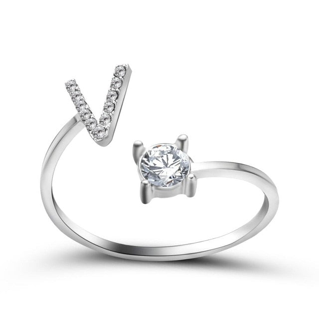 Adjustable 26 Initial Letter Ring For Women