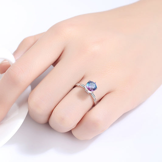 Silver Jewelry Synthetic Rainbow Gem Fashion Ring