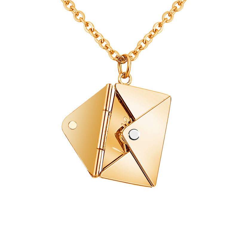 Titanium Steel Lettering Love Letter Envelope Pendant Necklace