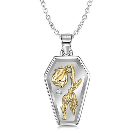 Gold Rose Tag Necklace S925 Sterling Silver Plated 14K Gold