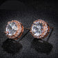 Round Sapphire Blue Red Stud Earrings AAA Zircon Inlaid Jewelry