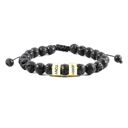 Adjustable Black Lava Stone Name Bracelet
