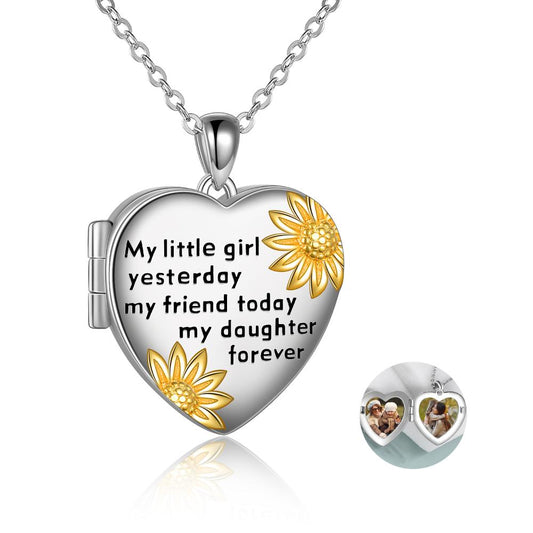 925 Sterling Silver Sunflower Couple Photo Necklace
