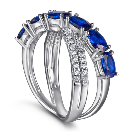 Blue Gemstone Sterling Silver Ring cross