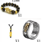 Natural Obsidian Bracelet Gold Leather Embroidered Men And Women