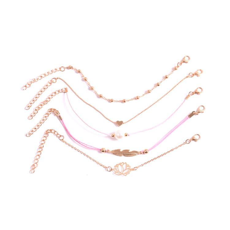 5 Piece Pink Pearl Bracelet Set