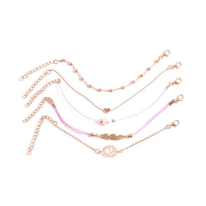 5 Piece Pink Pearl Bracelet Set
