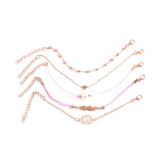 5 Piece Pink Pearl Bracelet Set