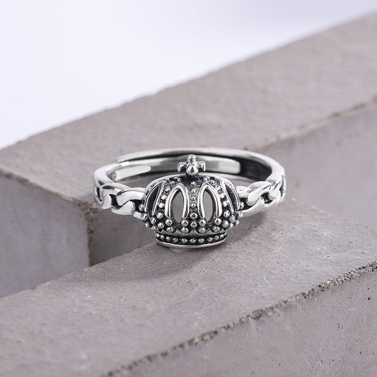 S925 Sterling Silver Ring Crown Push Pull Design Index Finger Ring