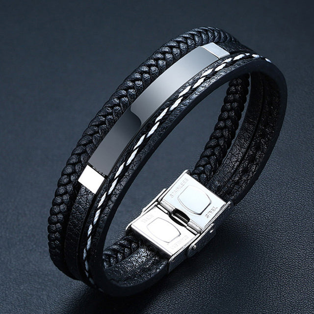 Glossy Stainless Steel Custom Leather Bracelets