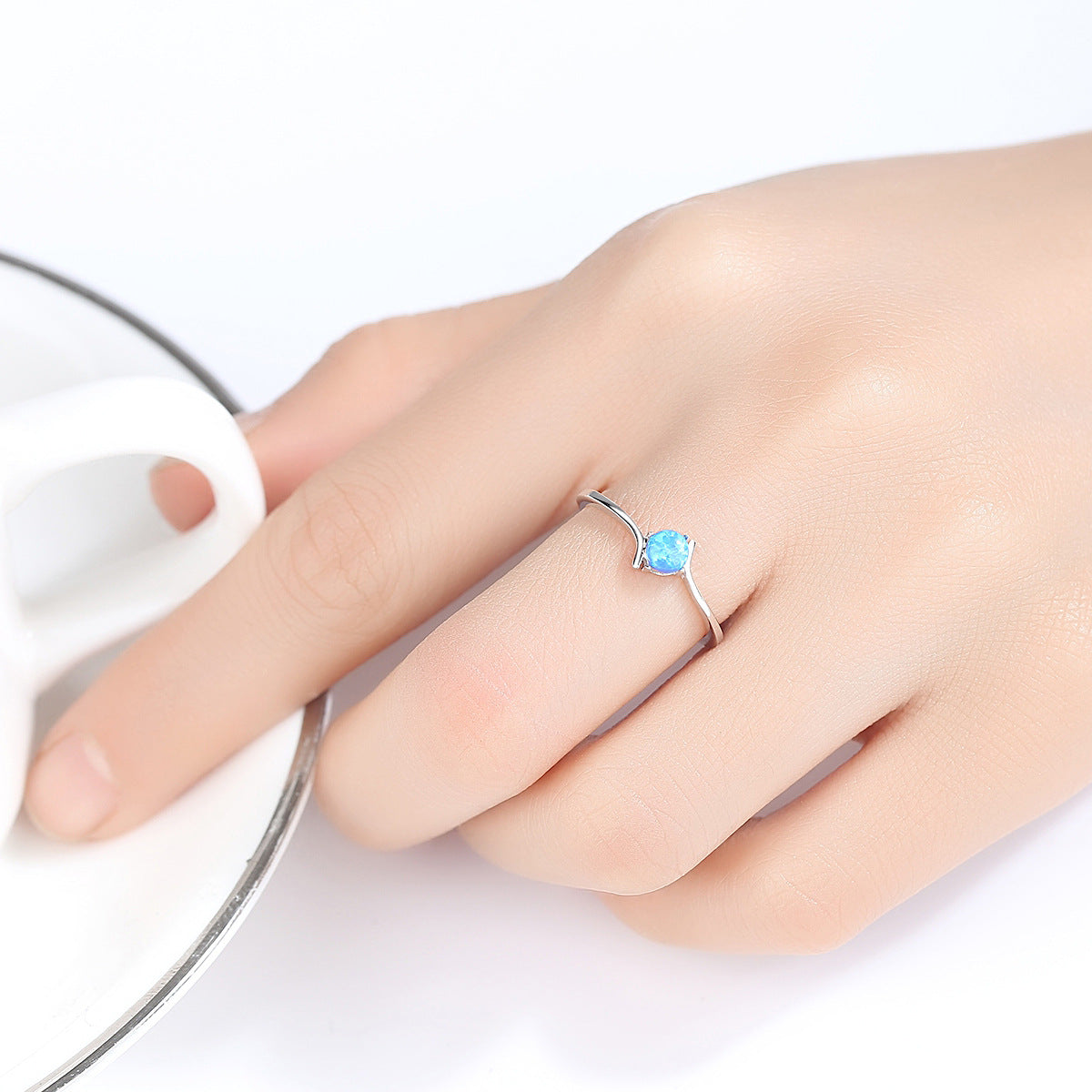 Women's Sterling Silver Ring Korean Version Inlaid Silver Australian Gemstones