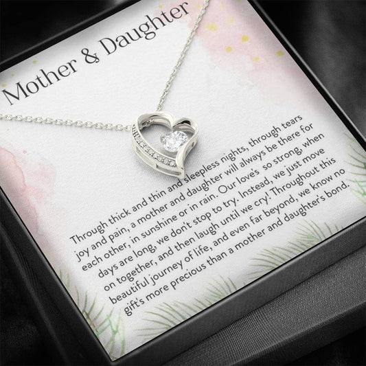 Mother Daughter 14K White Gold Plated Heart Necklace