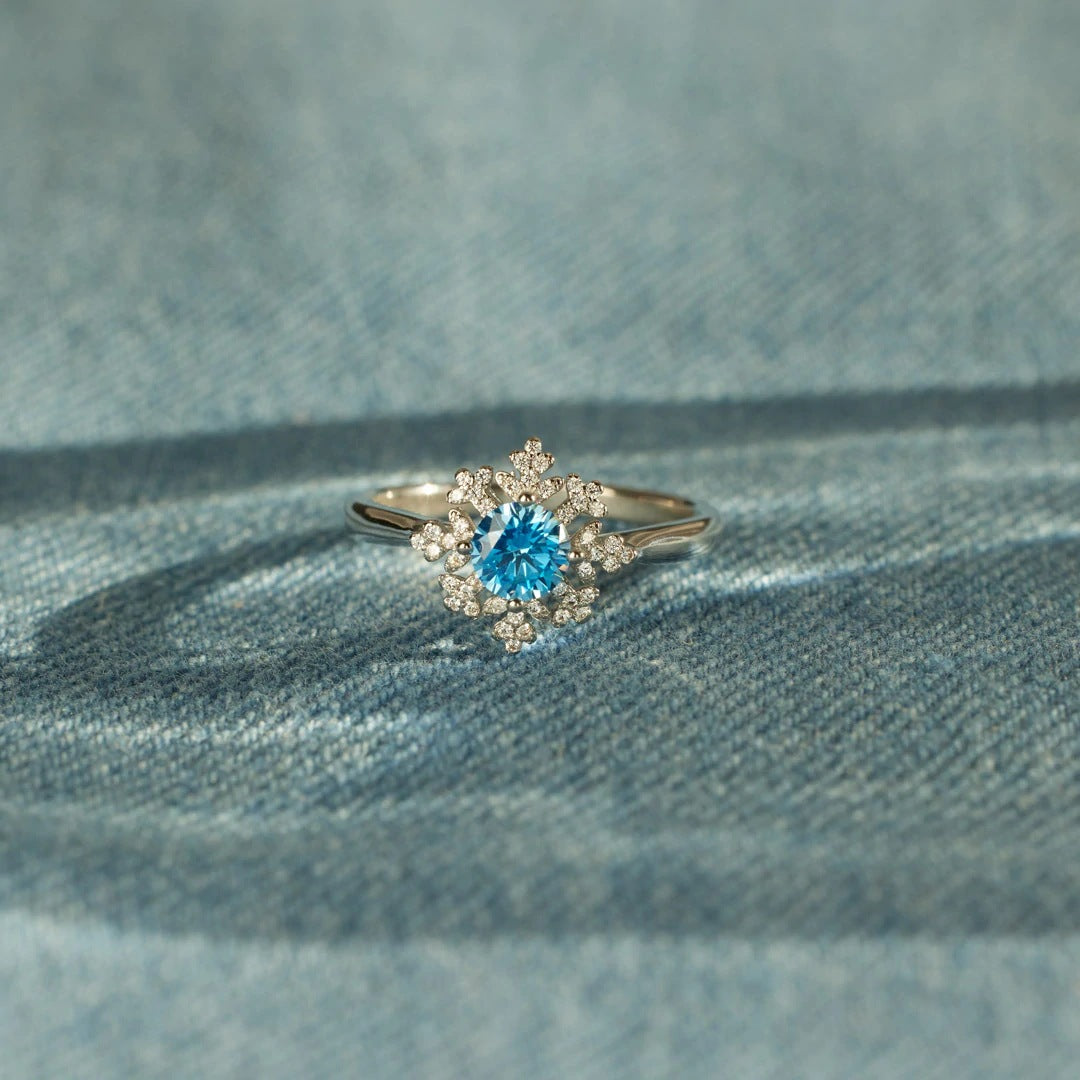 Women's Sterling Silver Snowflake Ring With Diamond Zircon Fashion