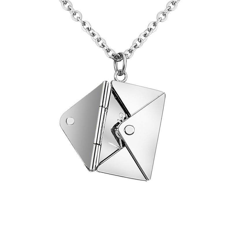 Titanium Steel Lettering Love Letter Envelope Pendant Necklace