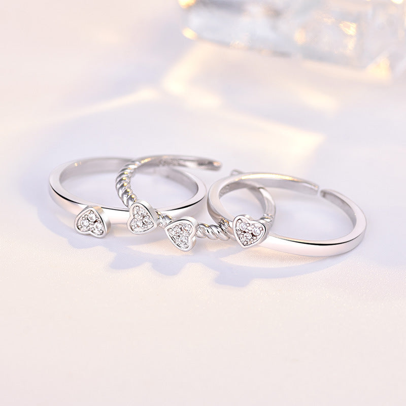 Adjustable heart shape white gold Ring 