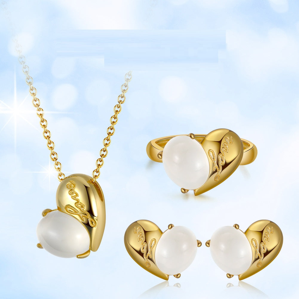 Natural Moonstone 14K Gold Heart Sterling Silver Necklace
