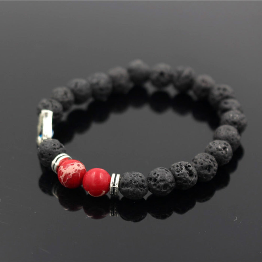 Lava Volcanic Stone Red Pine Beads Bracelet Hand Of Fatima