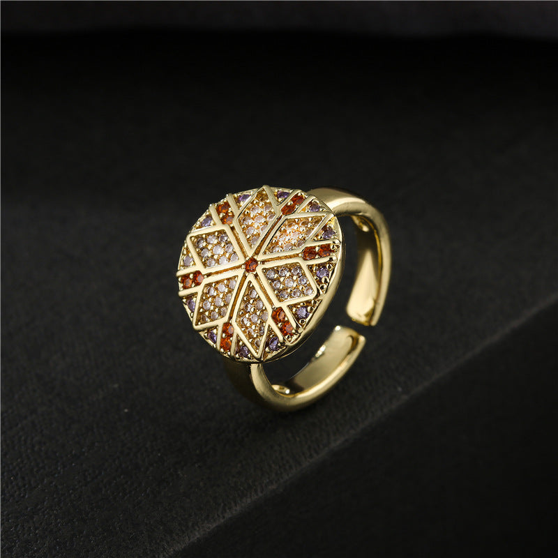 Retro Astrolabe Shaped Women's Micro-inlaid Zircon Ring