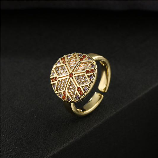 Retro Astrolabe Shaped Women's Micro-inlaid Zircon Ring