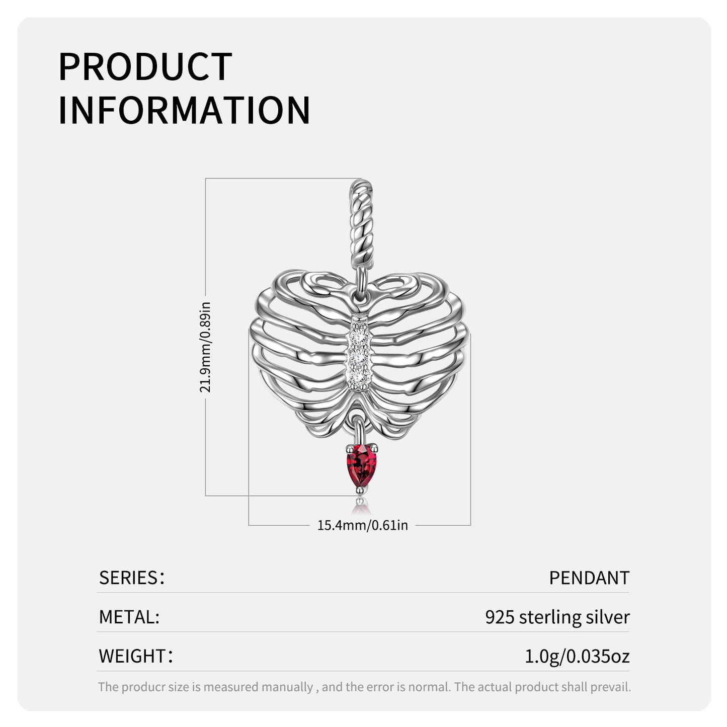 Heart Shaped Skeleton Necklace Women's Fashion Versatile Ins Style S925 Sterling Silver Sweater Chain