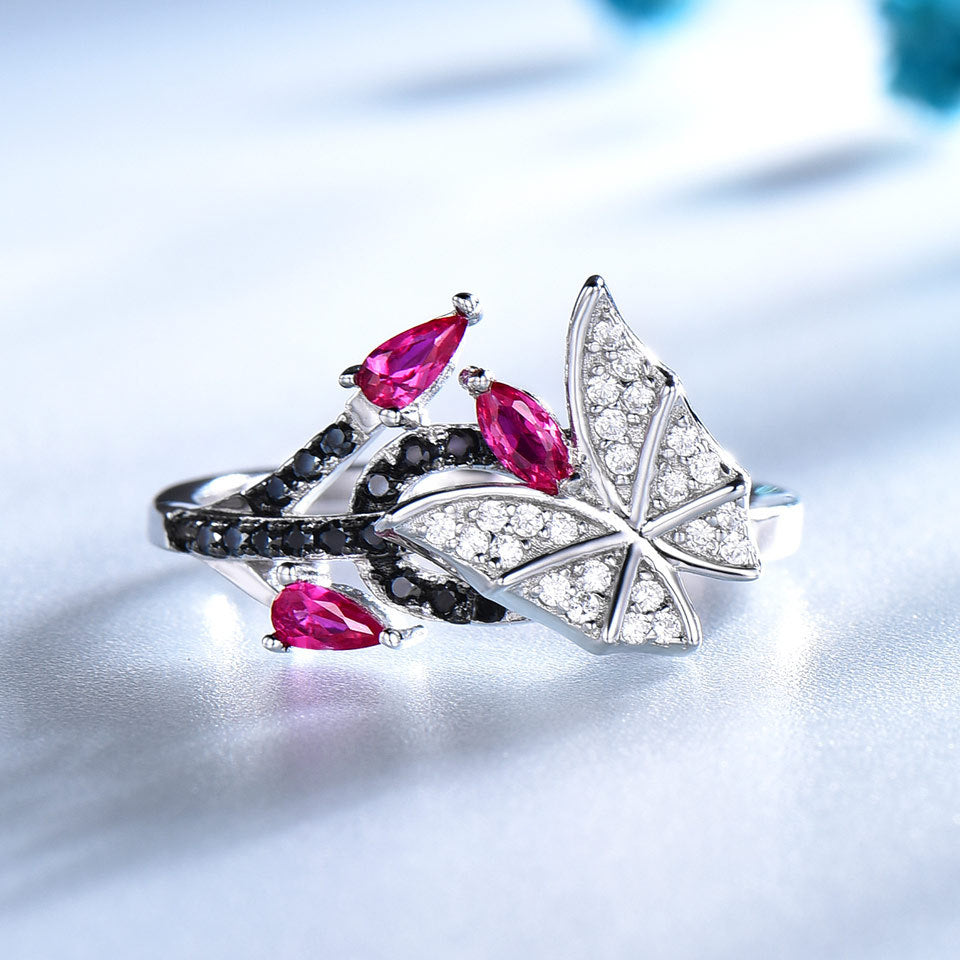 Unique Butterfly Ring With Rubies And Black Spar