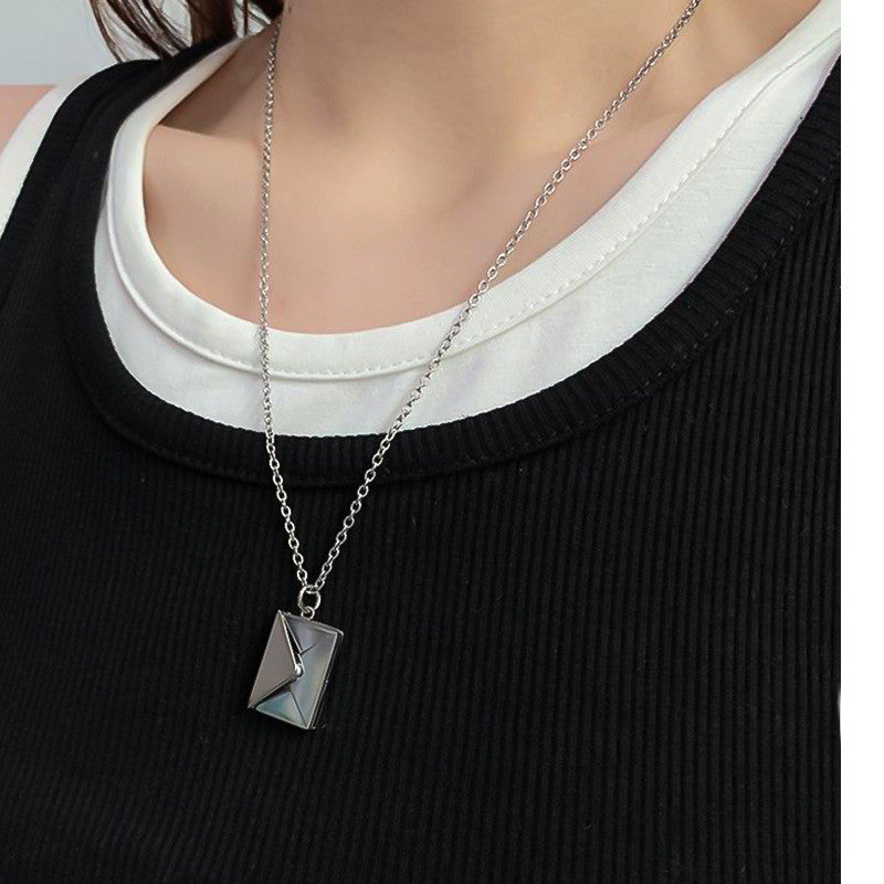 Titanium Steel Lettering Love Letter Envelope Pendant Necklace
