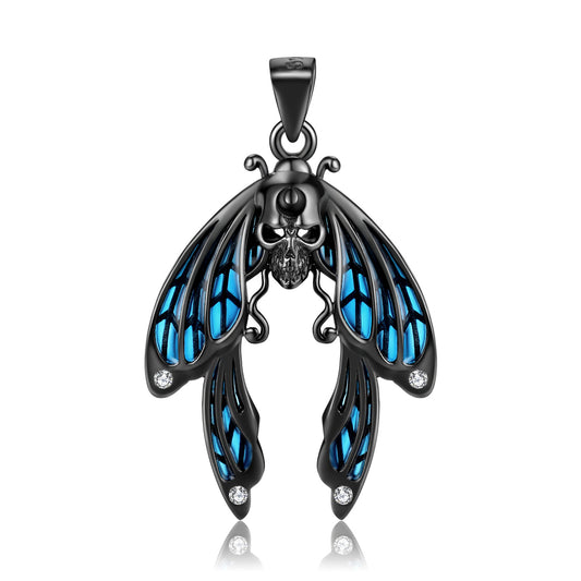 Original Design Blue Cicada Necklace S925 Sterling Silver Electroplated Black Gold Mixed With Dark Style Necklace