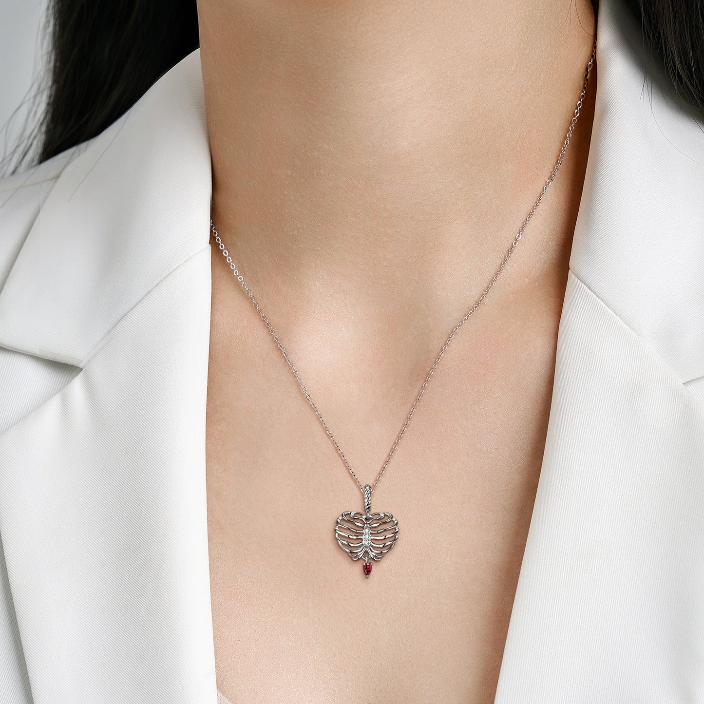 Heart Shaped Skeleton Necklace Women's Fashion Versatile Ins Style S925 Sterling Silver Sweater Chain