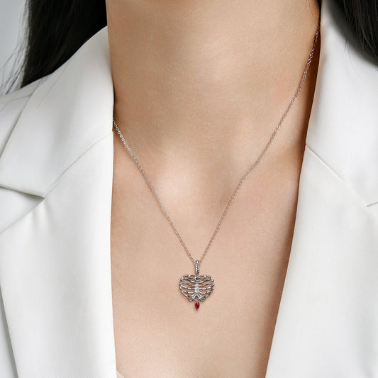 Heart Shaped Skeleton Necklace Women's Fashion Versatile Ins Style S925 Sterling Silver Sweater Chain