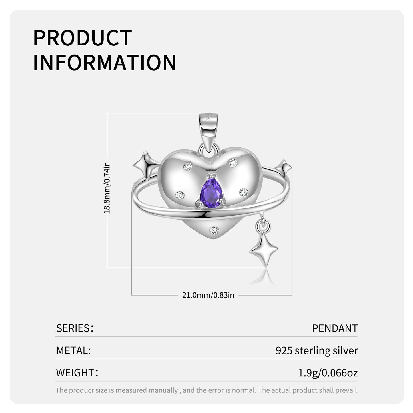 Spinning Love Pendant Necklace S925 Sterling Silver Set Zircon