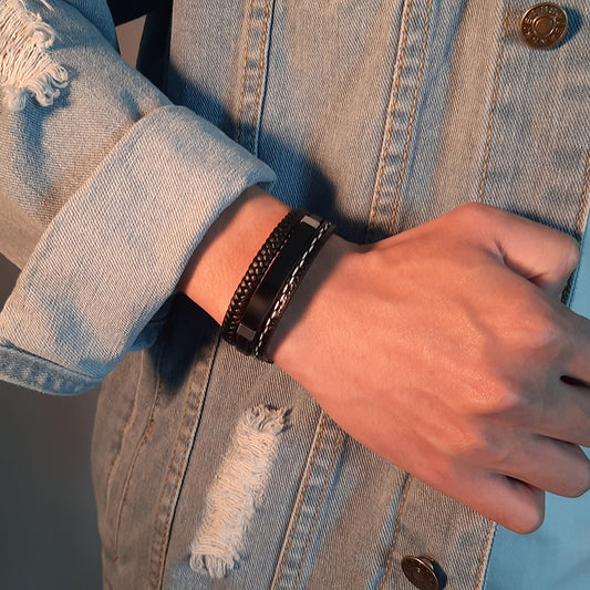 Glossy Stainless Steel Custom Leather Bracelets